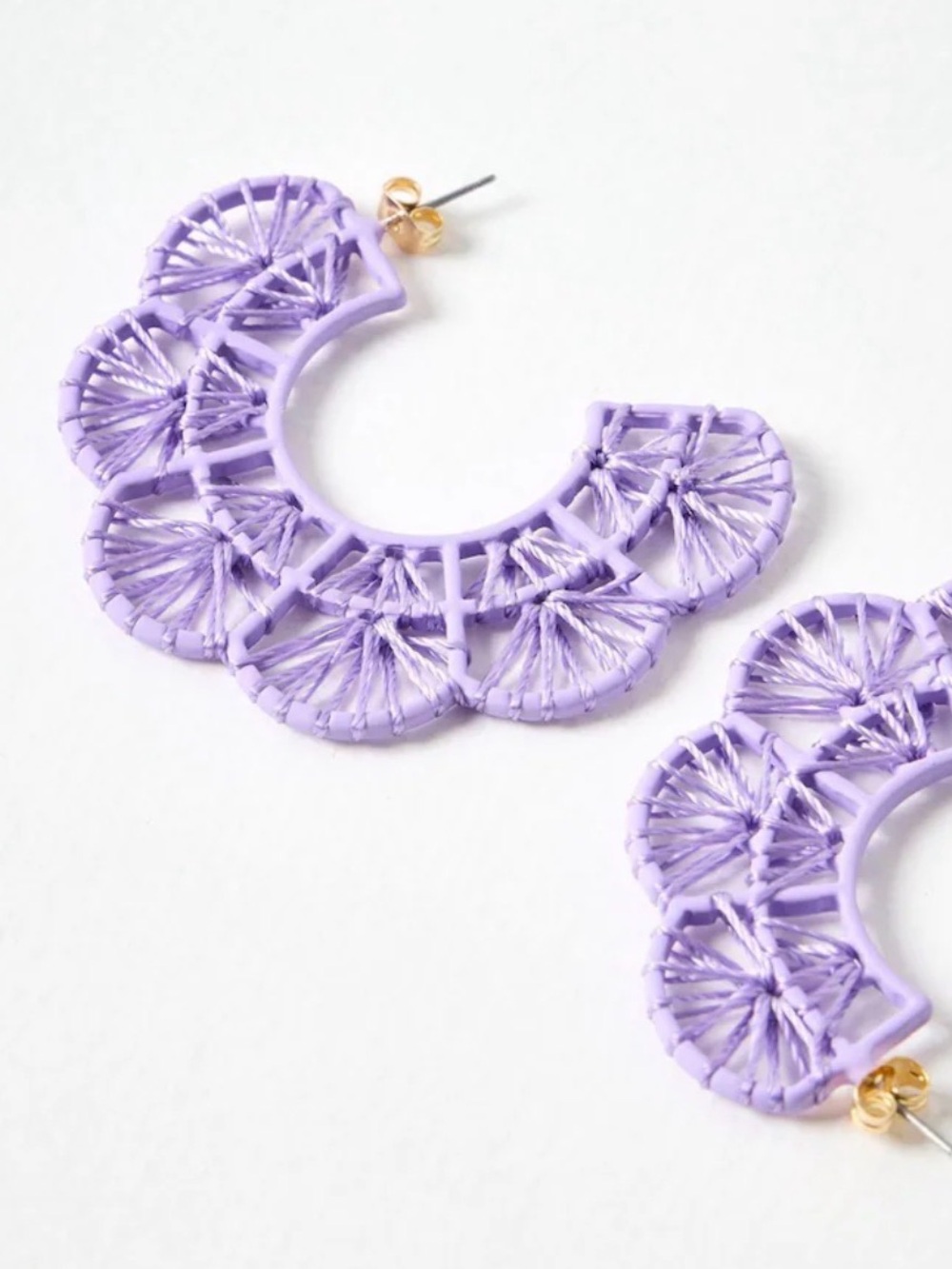 Purple scalloped large half hoop earrings
